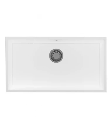 GraniteMy Universele grote witte granieten spoelbak 74x40 cm wit opbouw onderbouw en vlakbouw met roestvrijstalen plug 1208967111