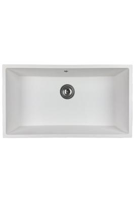 GraniteMy Universele grote witte granieten spoelbak 74x40 cm wit opbouw onderbouw en vlakbouw met roestvrijstalen plug 1208967111