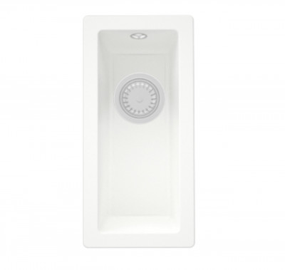 GraniteMy Universele granieten witte kleine spoelbak 17x40 cm wit opbouw onderbouw en vlakbouw met witte plug 1208967137
