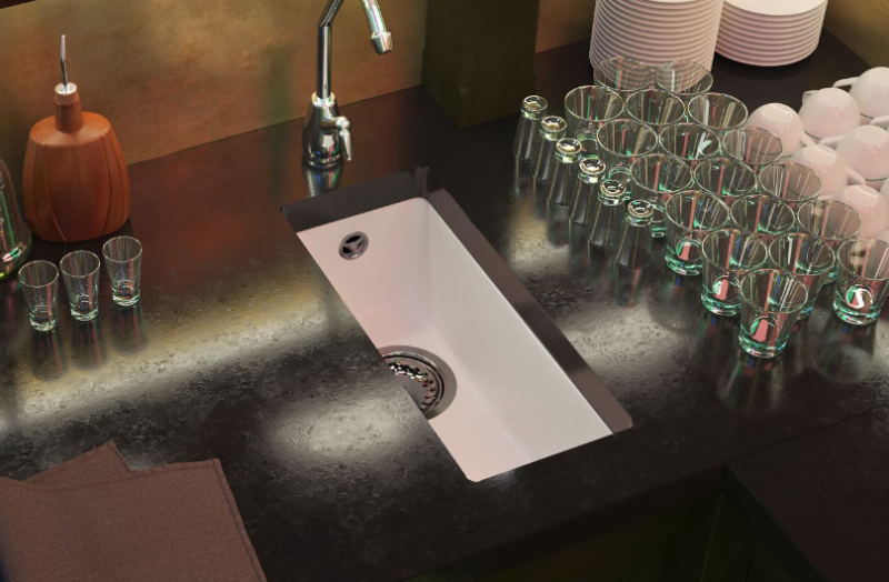 GraniteMy Universele granieten witte kleine spoelbak 17x40 cm wit opbouw onderbouw en vlakbouw met witte plug 1208967137