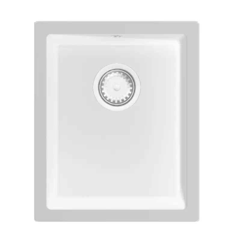 GraniteMy Universele granieten witte spoelbak 34x40 cm fehér ráépíthető, aláépíthető és munkalap szintjébe süllyeszthető fehér dugóval 1208967146