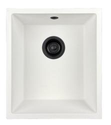 GraniteMy Universele granieten witte spoelbak 34x40 cm wit opbouw onderbouw en vlakbouw met zwarte plug 1208967147
