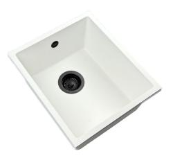GraniteMy Universele granieten witte spoelbak 34x40 cm wit opbouw onderbouw en vlakbouw met zwarte plug 1208967147