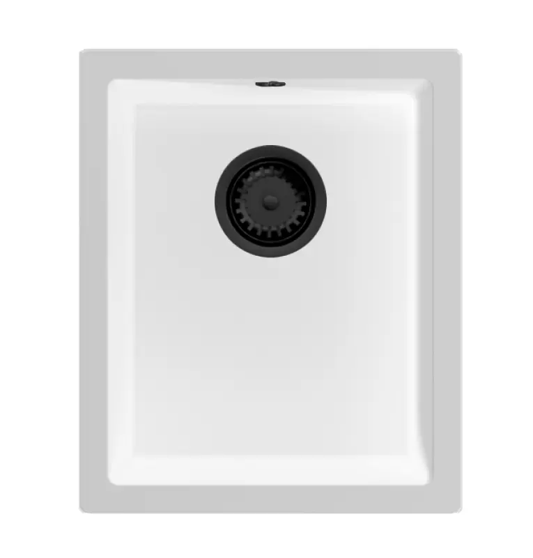 GraniteMy Universele granieten witte spoelbak 34x40 cm wit opbouw onderbouw en vlakbouw met zwarte plug 1208967147