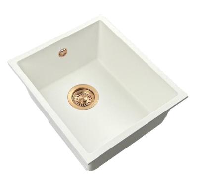 GraniteMy Universele granieten witte spoelbak 34x40 cm fehér, felépítési, aláépítési és süllyesztett beépítési lehetőségekkel, réz dugóval 1208967148