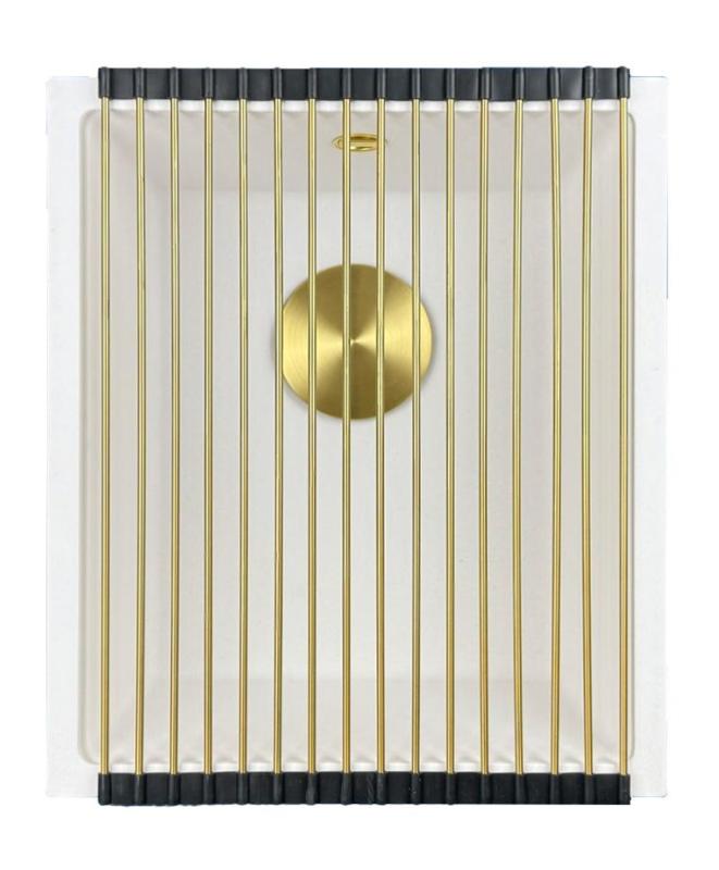 GraniteMy Universele granieten witte spoelbak 34x40 cm fehér felépítmény, aláépíthető és síkba építhető arany dugóval 1208967149