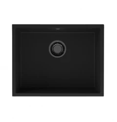GraniteMy Universele granieten zwarte spoelbak 55x40 cm zwart opbouw, onderbouw en vlakbouw met zwarte plug 1208967150
