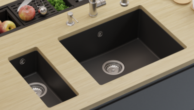 GraniteMy Universele granieten zwarte spoelbak 55x40 cm zwart opbouw, onderbouw en vlakbouw met zwarte plug 1208967150