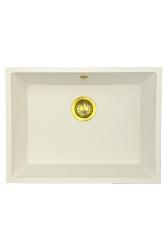 GraniteMy Universele granieten witte spoelbak 55x40 cm wit opbouw onderbouw en vlakbouw met gouden plug 1208967155