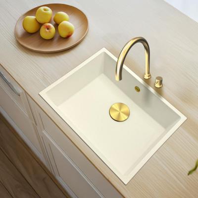 GraniteMy Universele granieten witte spoelbak 55x40 cm wit opbouw onderbouw en vlakbouw met gouden plug 1208967155