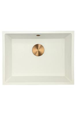 GraniteMy Universele granieten witte spoelbak 55x40 cm wit opbouw, onderbouw en vlakbouw met koperen plug 1208967156