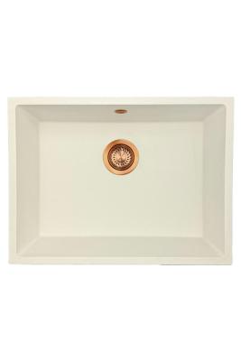 GraniteMy Universele granieten witte spoelbak 55x40 cm wit opbouw, onderbouw en vlakbouw met koperen plug 1208967156