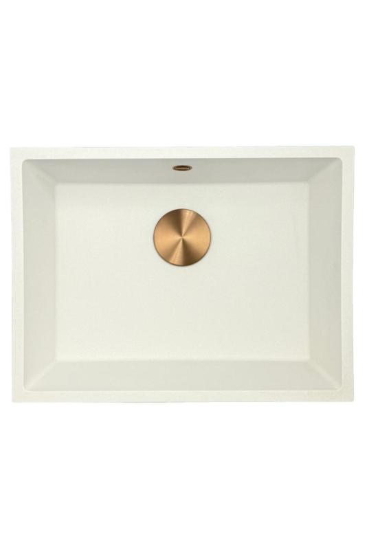 GraniteMy Universele granieten witte spoelbak 55x40 cm wit opbouw, onderbouw en vlakbouw met koperen plug 1208967156