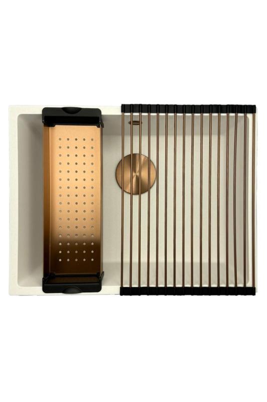 GraniteMy Universele granieten witte spoelbak 55x40 cm wit opbouw, onderbouw en vlakbouw met koperen plug 1208967156