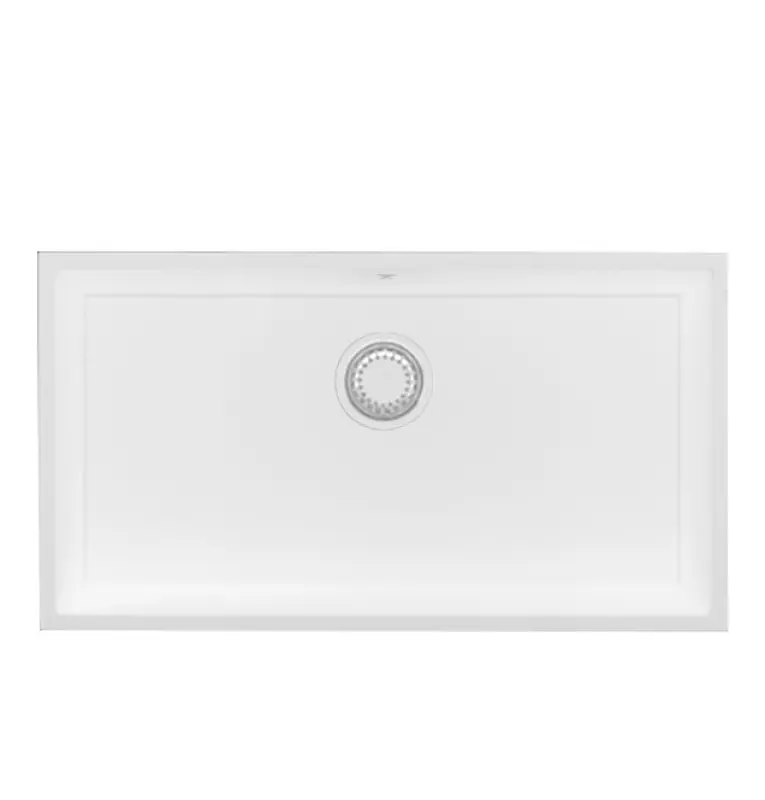 GraniteMy Universele grote witte granieten spoelbak 74x40 cm wit, geschikt voor opbouw, onderbouw en vlakbouw, met witte plug 1208967160