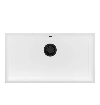 GraniteMy Universele granieten grote witte spoelbak 74x40 cm fehér beépíthető, aláépíthető és süllyesztett fekete dugóval 1208967161
