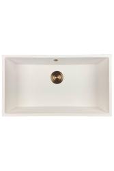 GraniteMy Universele granieten grote witte spoelbak 74x40 cm wit opbouw, onderbouw en vlakbouw met koperen plug 1208967162