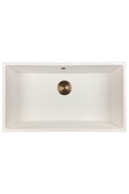 GraniteMy Universele granieten grote witte spoelbak 74x40 cm wit opbouw, onderbouw en vlakbouw met koperen plug 1208967162