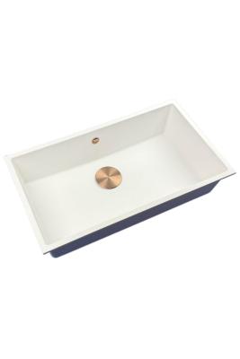 GraniteMy Universele granieten grote witte spoelbak 74x40 cm wit opbouw, onderbouw en vlakbouw met koperen plug 1208967162