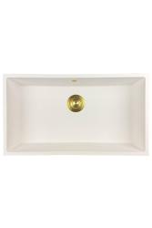 GraniteMy Universele grote witte granieten spoelbak 74x40 cm wit, geschikt voor opbouw, onderbouw en vlakbouw, met gouden plug 1208967163