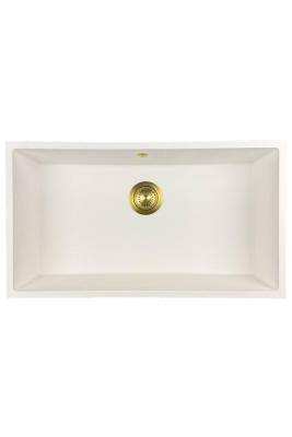 GraniteMy Universele grote witte granieten spoelbak 74x40 cm wit, geschikt voor opbouw, onderbouw en vlakbouw, met gouden plug 1208967163