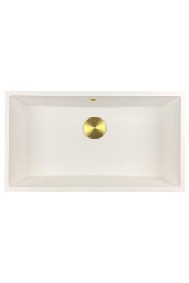 GraniteMy Universele grote witte granieten spoelbak 74x40 cm wit, geschikt voor opbouw, onderbouw en vlakbouw, met gouden plug 1208967163