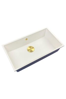 GraniteMy Universele grote witte granieten spoelbak 74x40 cm wit, geschikt voor opbouw, onderbouw en vlakbouw, met gouden plug 1208967163