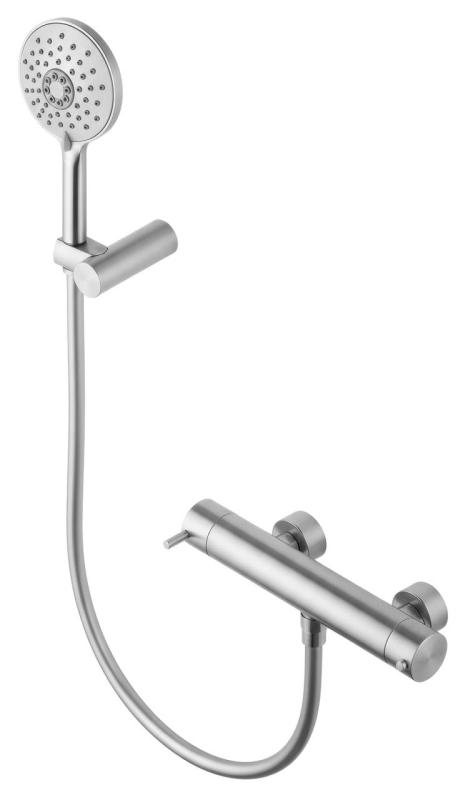 Waterevolution Flow zuhanytermosztát kerek rozsdamentes acél zuhanyszettel T140TNRIE