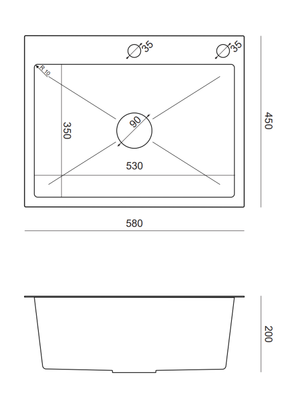 Quadri Dixton 60 rozsdamentes acél mosogató 580x450 mm csaptelep nyílással és tartozékkal 1208967194