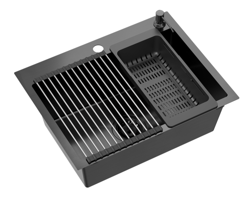 Quadri Dixton 60 fekete PVD Nano rozsdamentes acél mosogató 580x450 mm csaplyukkal és kiegészítővel 1208967195