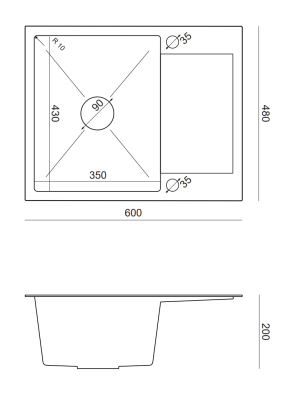 Quadri Dixton 80 fekete PVD Nano rozsdamentes acél mosogató 600x480 mm csepegtetővel, megfordítható 1208967197
