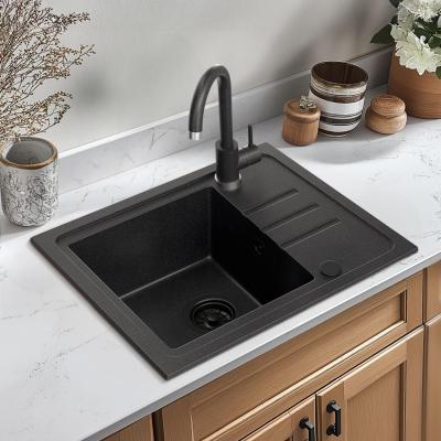 Quadri Sligo 60 antraciet granieten spoelbak set 55x44 cm met afdruipgedeelte incl. kraan 1208967199