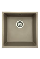 GraniteMy Universele granieten taupe spoelbak 40x40 cm voor opbouw, onderbouw en vlakbouw met rvs plug 1208967211
