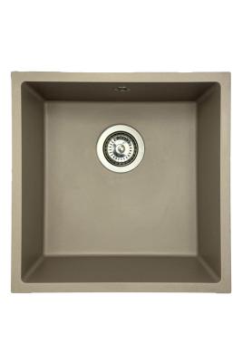 GraniteMy Universele granieten taupe spoelbak 40x40 cm voor opbouw, onderbouw en vlakbouw met rvs plug 1208967211