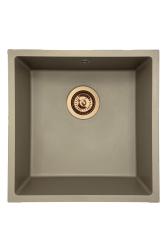 GraniteMy Universele granieten taupekleurige spoelbak 40x40 cm voor opbouw, onderbouw en vlakbouw met koperen plug 1208967214