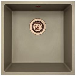 GraniteMy Universele granieten taupekleurige spoelbak 40x40 cm voor opbouw, onderbouw en vlakbouw met koperen plug 1208967214