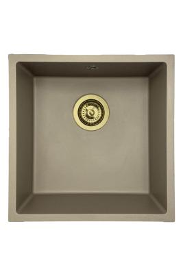 GraniteMy Universele granieten taupe spoelbak 40x40 cm opbouw, onderbouw en vlakbouw met gouden plug 1208967215