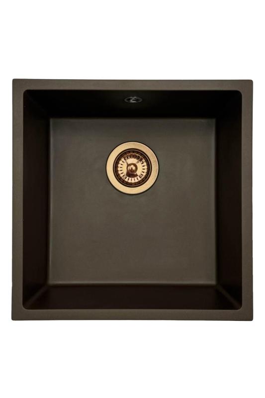 GraniteMy Universele granieten café spoelbak 40x40 cm opbouw, onderbouw en vlakbouw met koperen plug 1208967217
