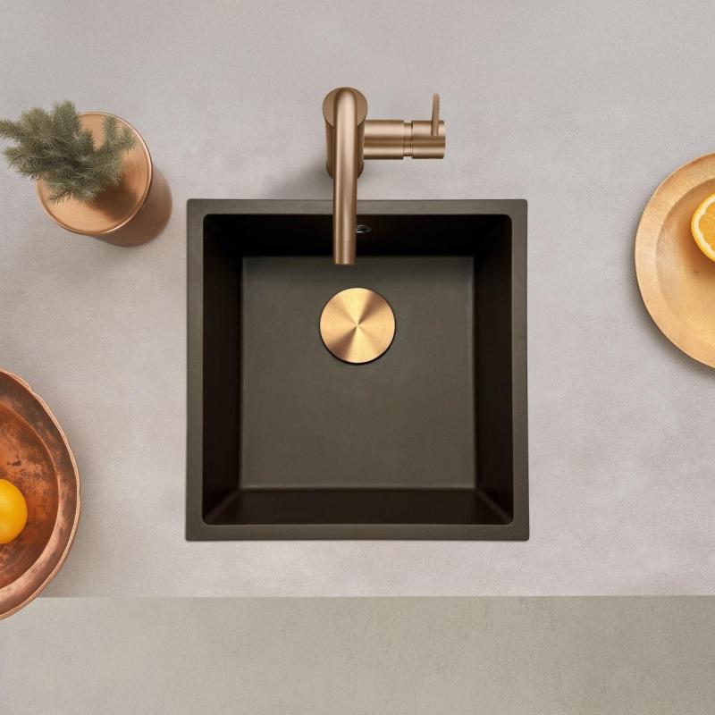 GraniteMy Universele granieten café spoelbak 40x40 cm opbouw, onderbouw en vlakbouw met koperen plug 1208967217
