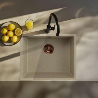 GraniteMy Universele granieten beige zand spoelbak 50x40 cm opbouw, onderbouw en vlakbouw met koperen plug 1208967221