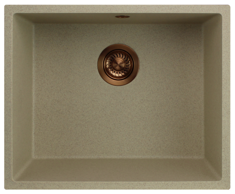 GraniteMy Universele granieten beige zand spoelbak 50x40 cm opbouw, onderbouw en vlakbouw met koperen plug 1208967221
