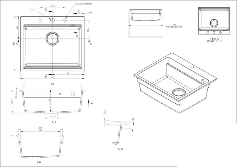 GraniteMy Steam gránit mosogató 56x48 cm fekete, felépítve rozsdamentes acél dugóval, tartozékokkal együtt 1208967231