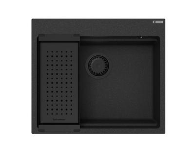 GraniteMy Steam gránit mosogatótálca 56x48 cm fekete felépítmény fekete dugóval, tartozékokkal együtt 1208967233