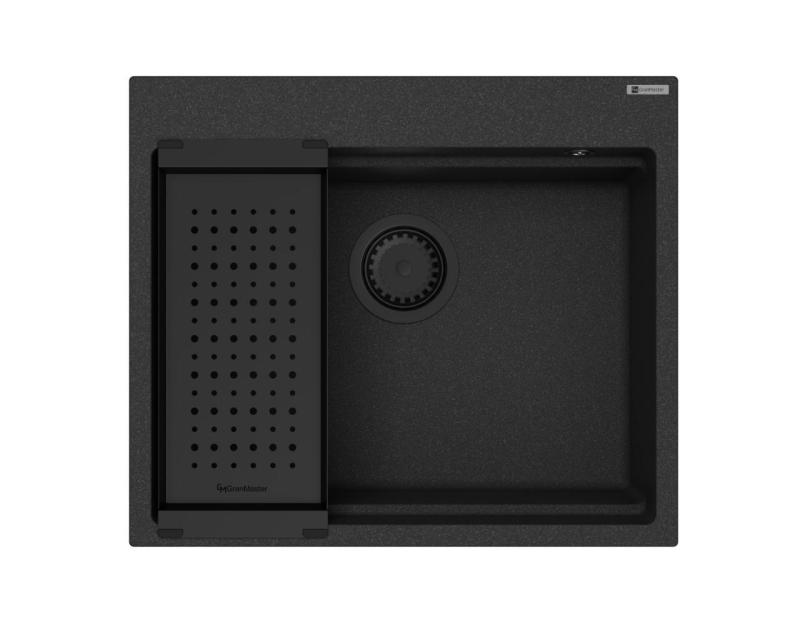 GraniteMy Steam gránit mosogatótálca 56x48 cm fekete felépítmény fekete dugóval, tartozékokkal együtt 1208967233