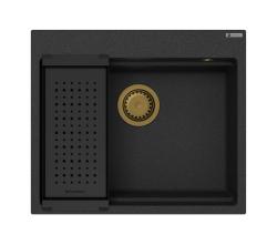 GraniteMy Steam gránit mosogató 56x48 cm fekete, beépíthető arany dugóval, tartozékokkal együtt 1208967235