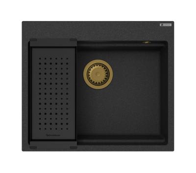 GraniteMy Steam gránit mosogató 56x48 cm fekete, beépíthető arany dugóval, tartozékokkal együtt 1208967235