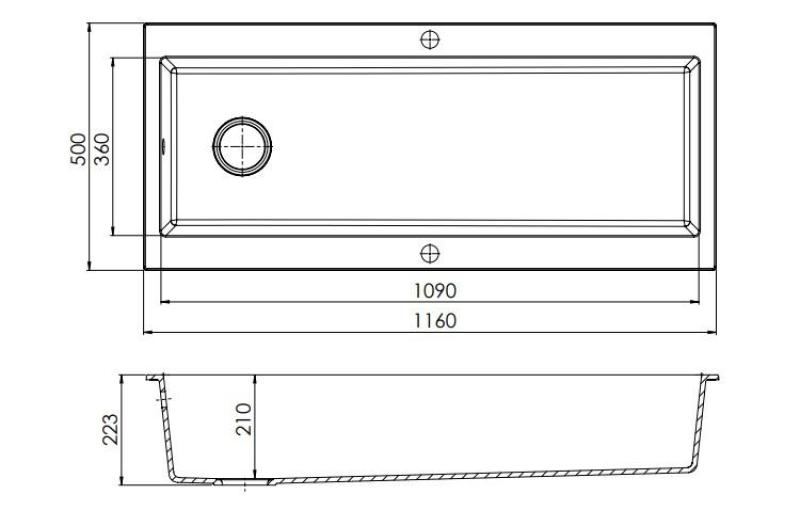GraniteMy Trog gránit nagy fekete mosogató 116x50 cm fekete felépítmény csaptelephellyel és rozsdamentes acél dugóval 1208967236