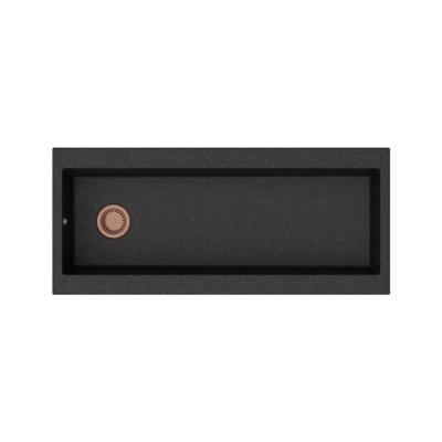 GraniteMy Trog gránit teljesen nagy fekete mosogató 116x50 cm fekete felépítés réz dugóval 1208967238