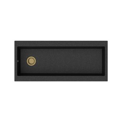 GraniteMy Trog nagy fekete gránit mosogató 116x50 cm fekete felépítés arany dugóval és csaptelep hellyel 1208967239