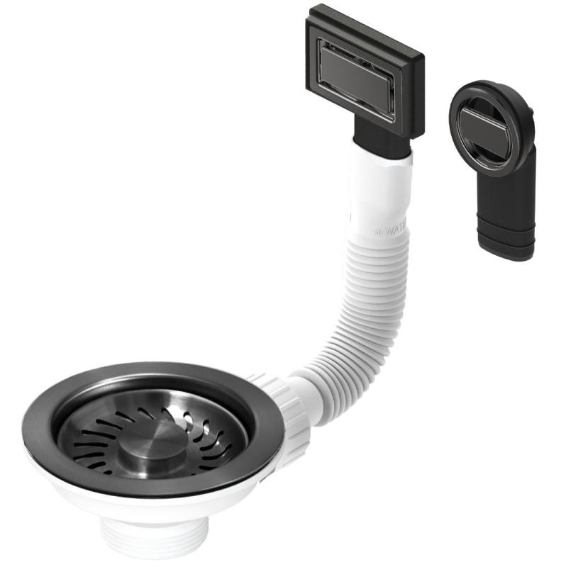 Granitemy kosár dugó szett PVD csiszolt gun metal, lefolyó szett mosogatóhoz, kerek és téglalap alakú túlfolyóval 1208967253